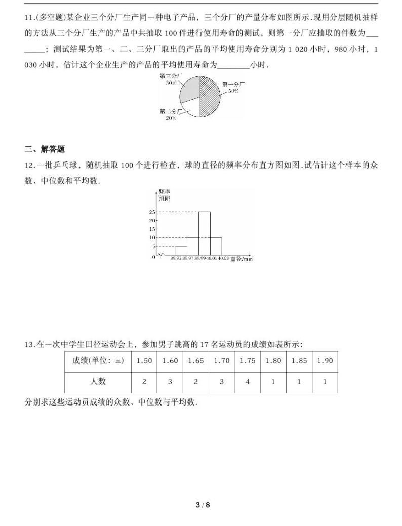 人教A版数学必修第二册第九章【高中数学《总体集中趋势的估计》专项训练】03