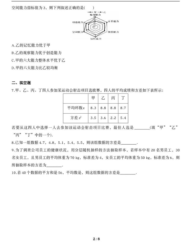 人教A版数学必修第二册第九章【高中数学《总体离散程度的估计》专项训练】02