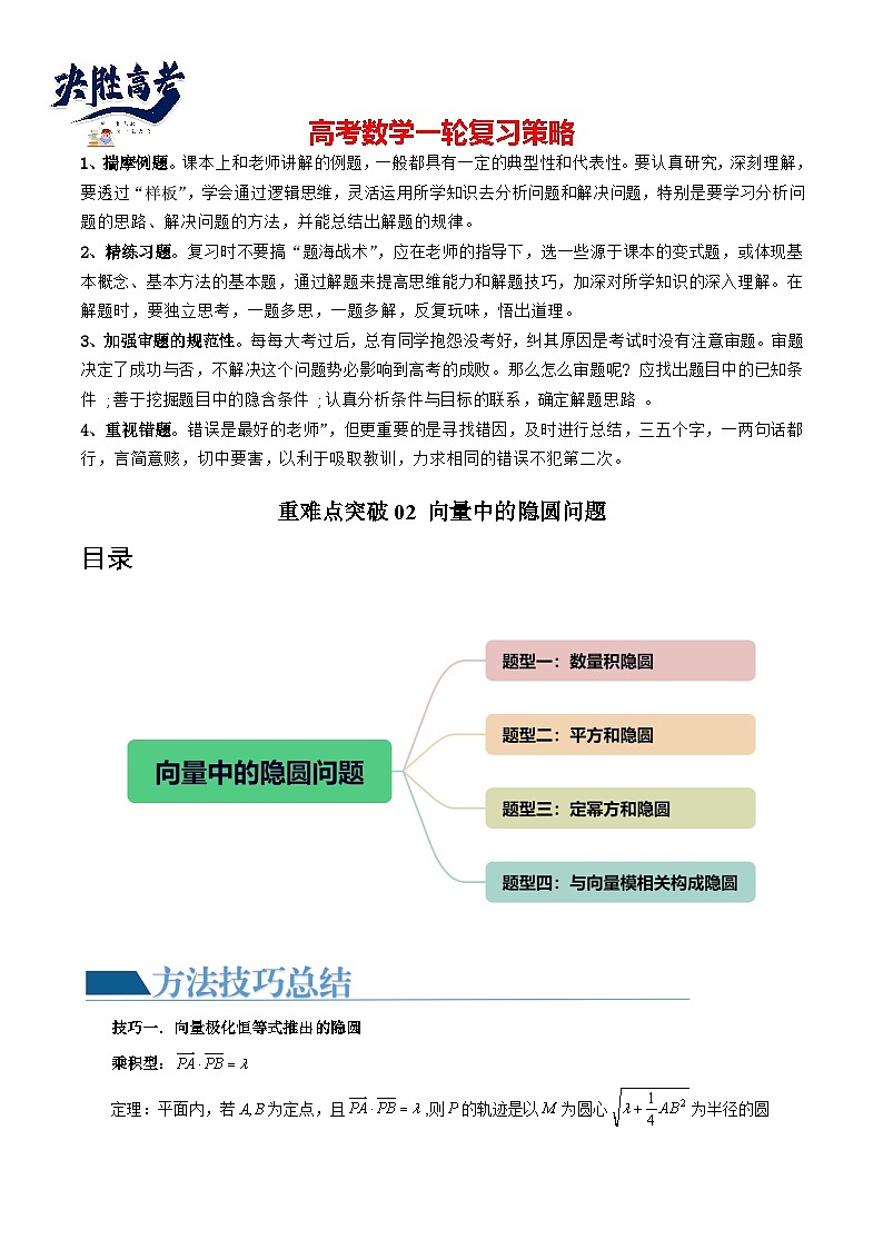 重难点突破02 向量中的隐圆问题（四大题型）（原卷版）第1页