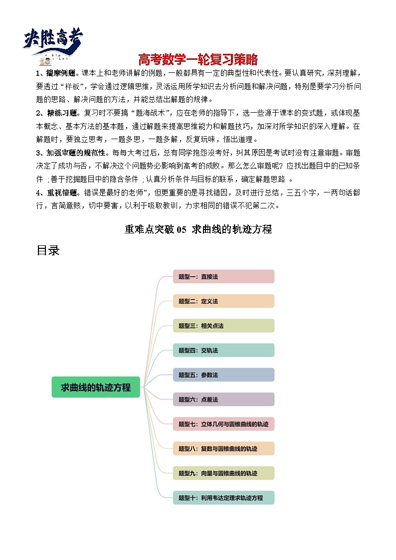 重难点突破05 求曲线的轨迹方程（十大题型）-2024年高考数学一轮复习（新教材新高考）01