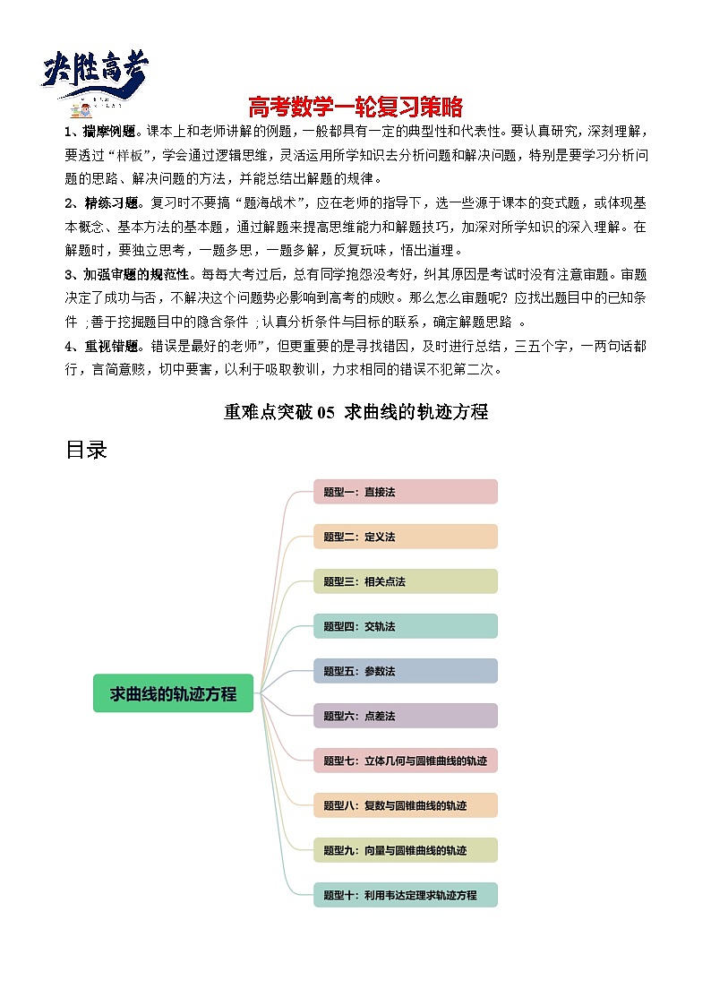 重难点突破05 求曲线的轨迹方程（十大题型）-2024年高考数学一轮复习（新教材新高考）01