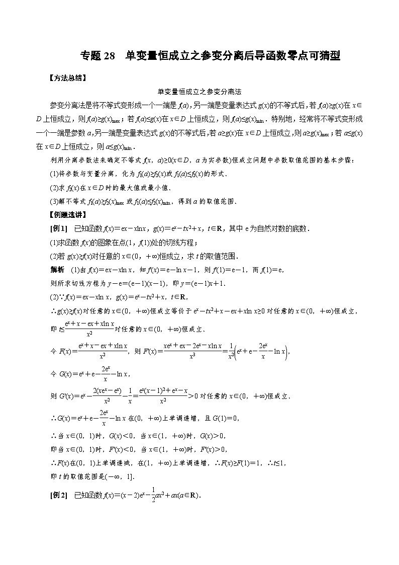 专题28　单变量恒成立之参变分离后导函数零点可猜型（解析版)第1页
