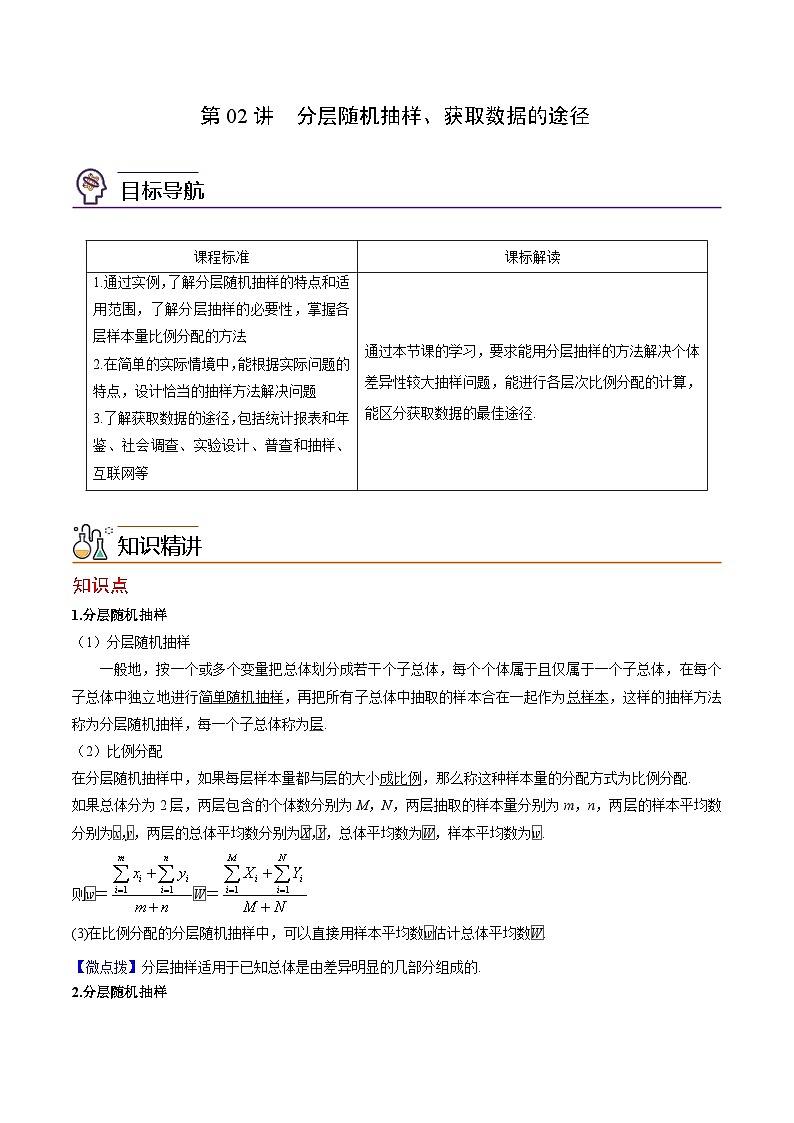 第01-02讲 随机抽样-高一数学同步精品讲义（人教A版必修第二册）01