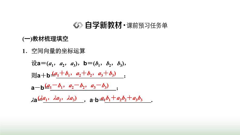 人教A版高中数学选择性必修第一册1-3-2空间向量运算的坐标表示课件02