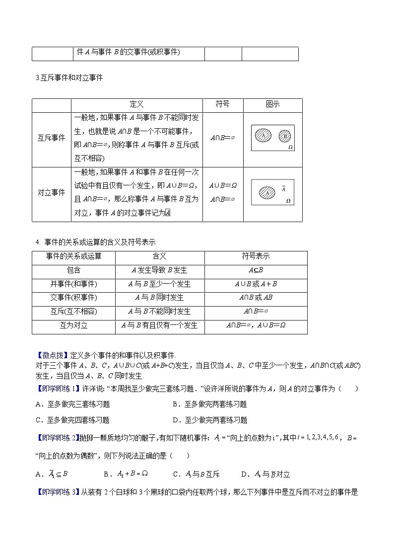 第02讲 事件的关系和运算-高一数学同步精品讲义（人教A版必修第二册）02