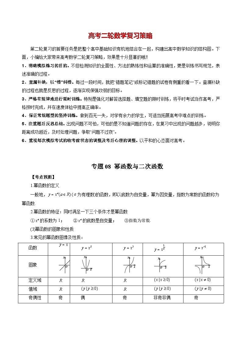 专题08 幂函数与二次函数（教师版）第1页