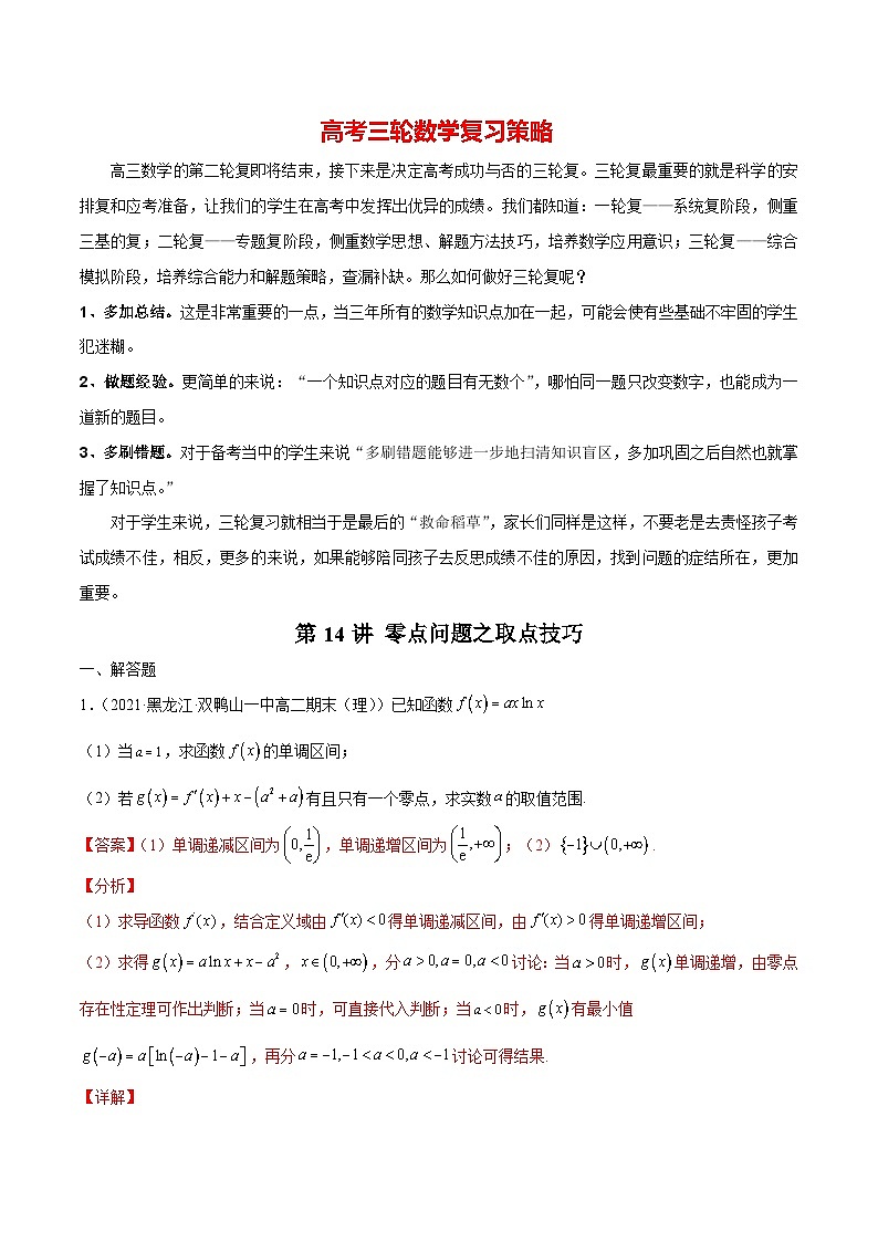 第14讲 零点问题之取点技巧（解析版）第1页
