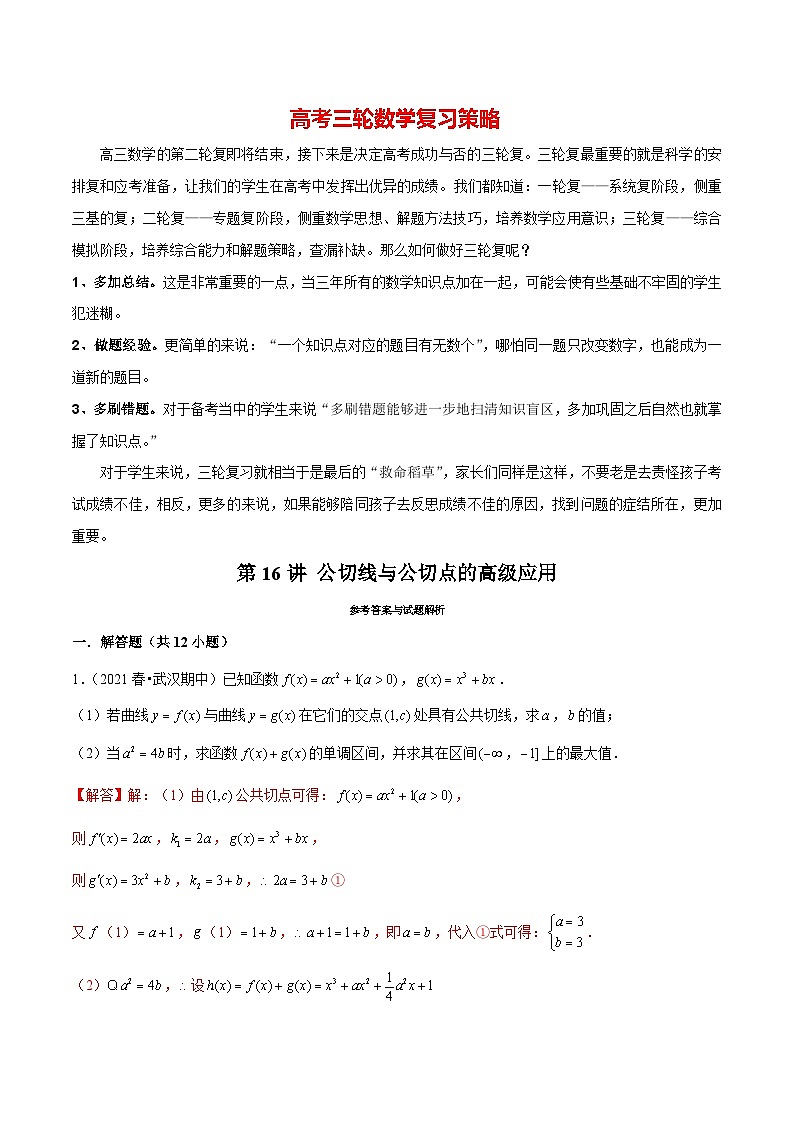 第16讲 公切线与公切点的高级应用（解析版）第1页