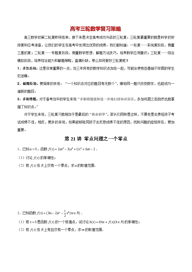 第21讲 零点问题之一个零点（原卷版）第1页