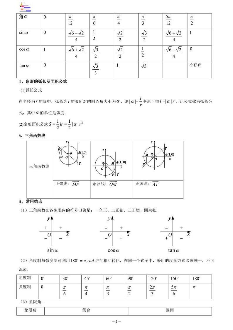 第07章  三角函数-第01讲 任意角和弧度制及三角函数的概念-2024版高考数学零基础一轮复习讲义PDF原卷+解析02