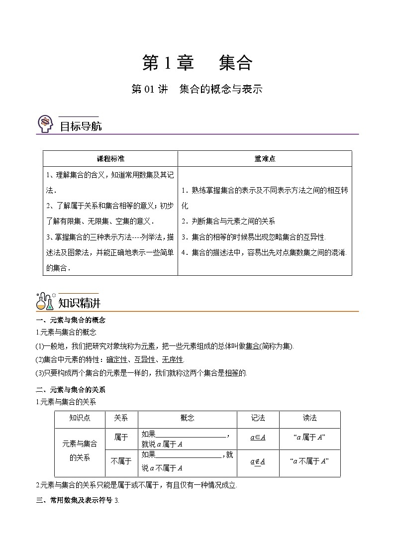 第01讲 集合的概念与表示-高一数学同步精品讲义（苏教版必修第一册）01