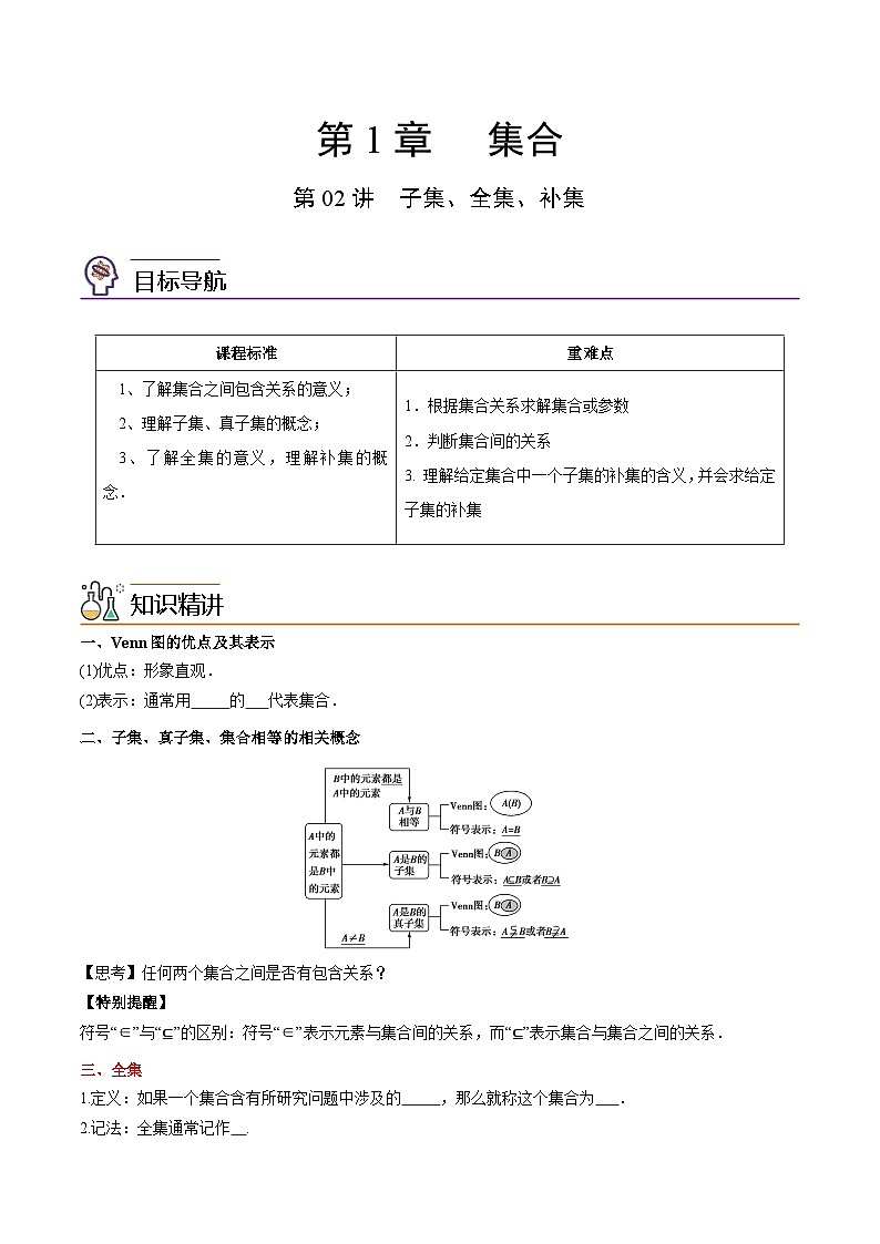 第02讲 子集、全集、补集-高一数学同步精品讲义（苏教版必修第一册）01