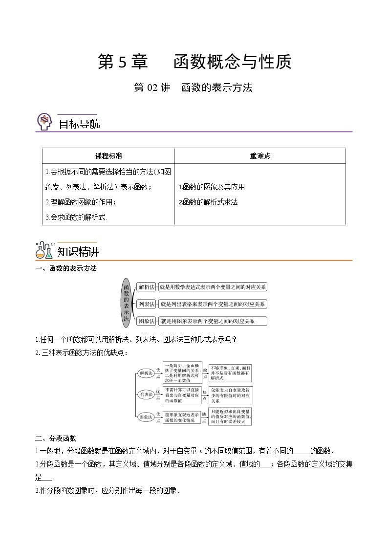 第02讲 函数的表示方法-高一数学同步精品讲义（苏教版必修第一册）01