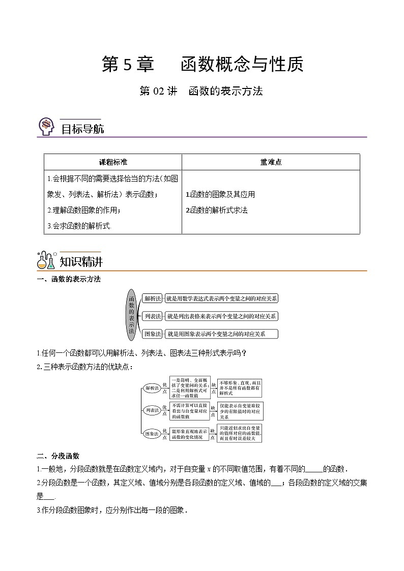 第02讲 函数的表示方法-高一数学同步精品讲义（苏教版必修第一册）01