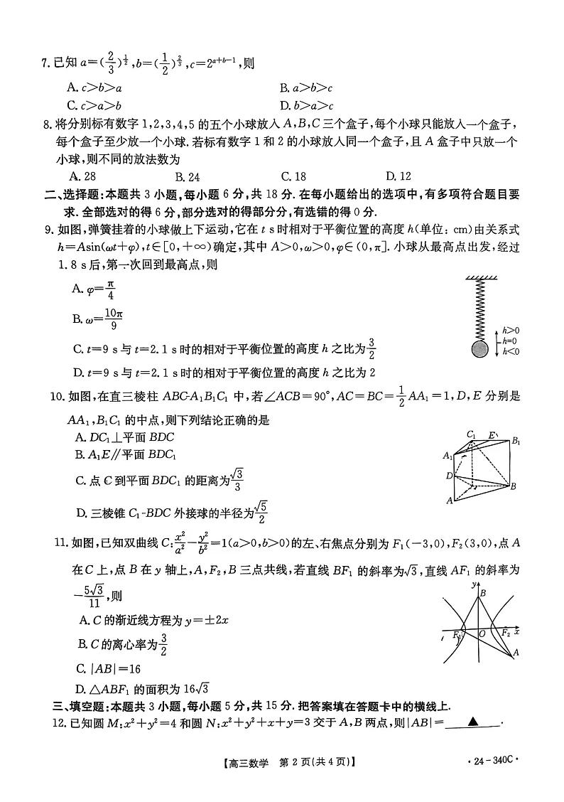 199、（解析版）重庆市部分学校2024届高三下学期3月联考数学试题02