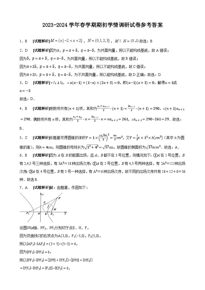 2023-2024学年春学期期初学情调研试卷参考答案(1)第1页