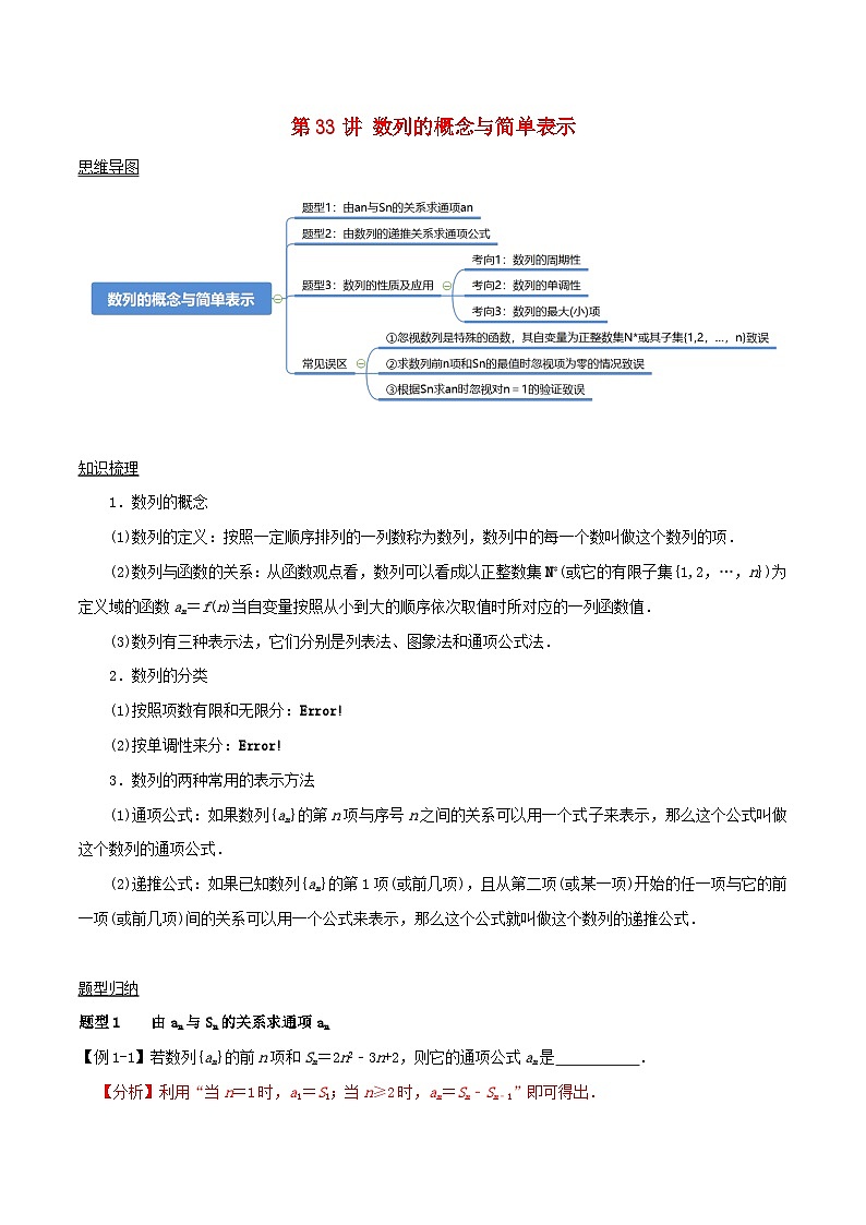 2024年新高考数学一轮复习知识梳理与题型归纳第33讲数列的概念与简单表示（教师版）第1页