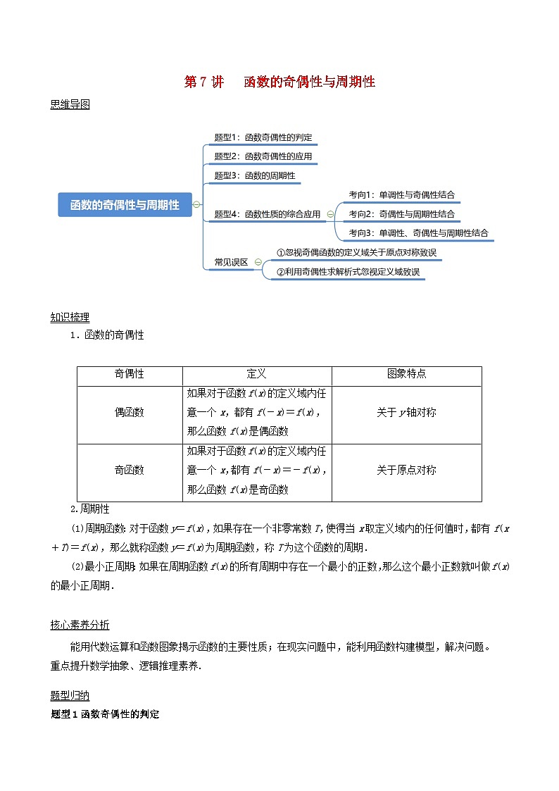 2024年新高考数学一轮复习知识梳理与题型归纳第7讲函数的奇偶性与周期性（学生版）第1页