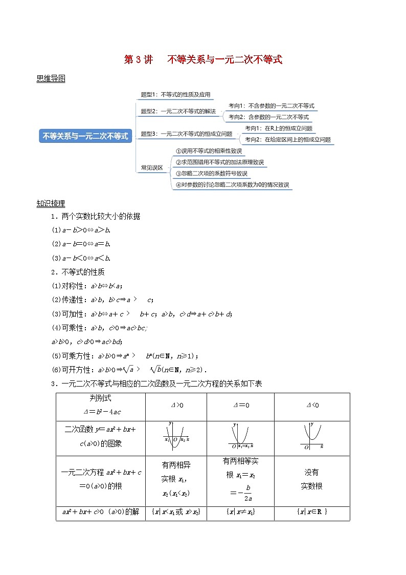 2024年新高考数学一轮复习知识梳理与题型归纳第03讲不等关系与一元二次不等式（学生版）01