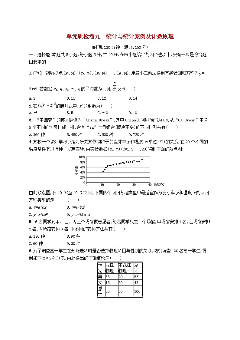 2025届高考数学一轮复习专项练习单元质检卷九统计与统计案例及计数原理第1页