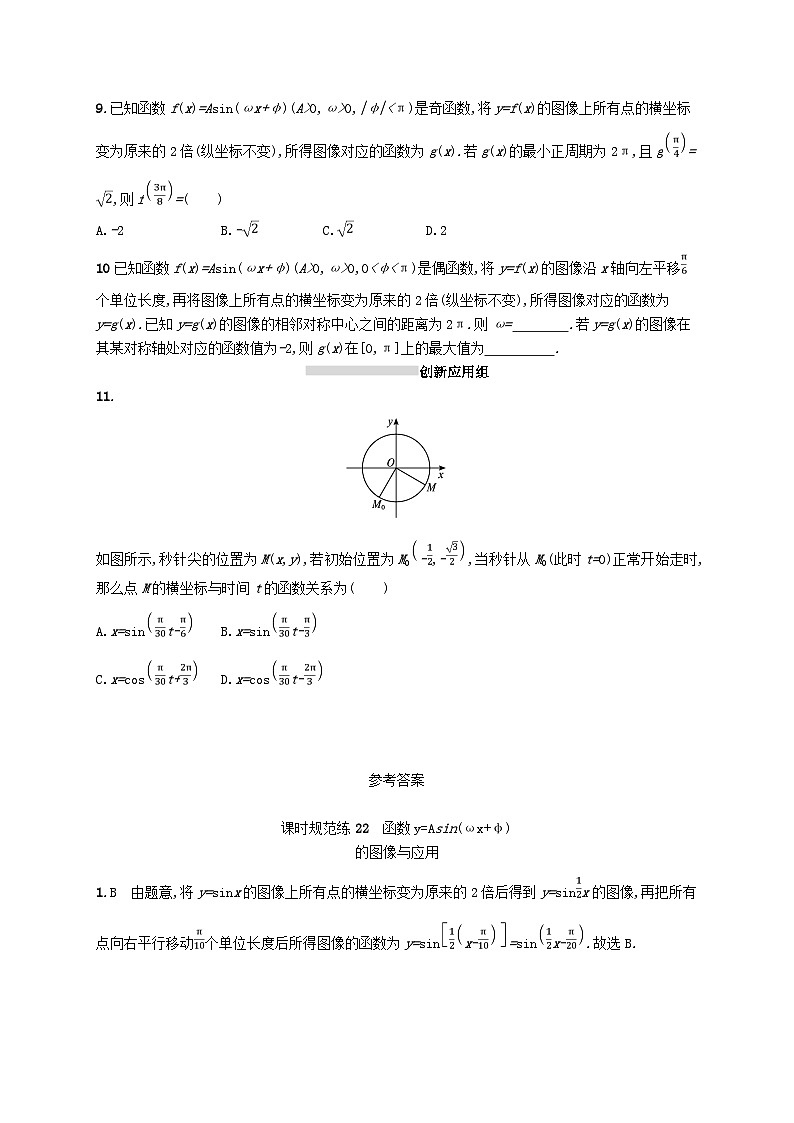 2025届高考数学一轮复习专项练习课时规范练22函数y=Asinωxφ的图像与应用03