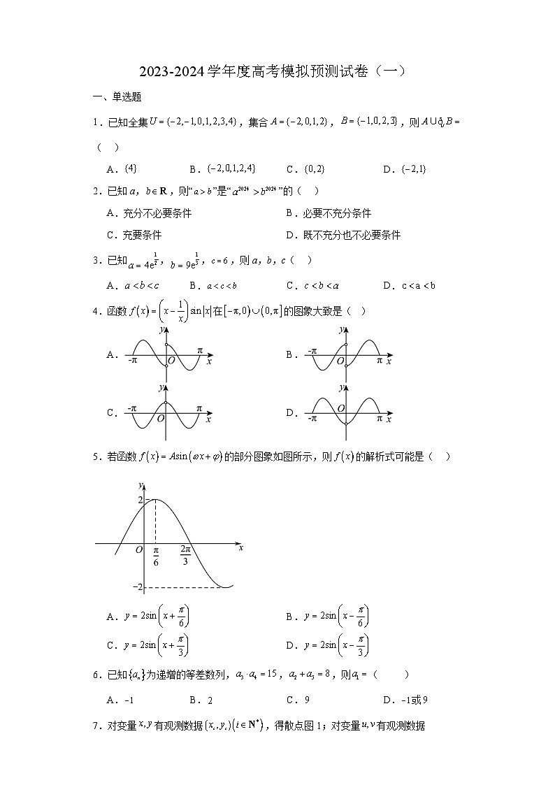 天津市朱唐庄中学2023-2024学年高三下学期数学模拟预测试卷（一）第1页
