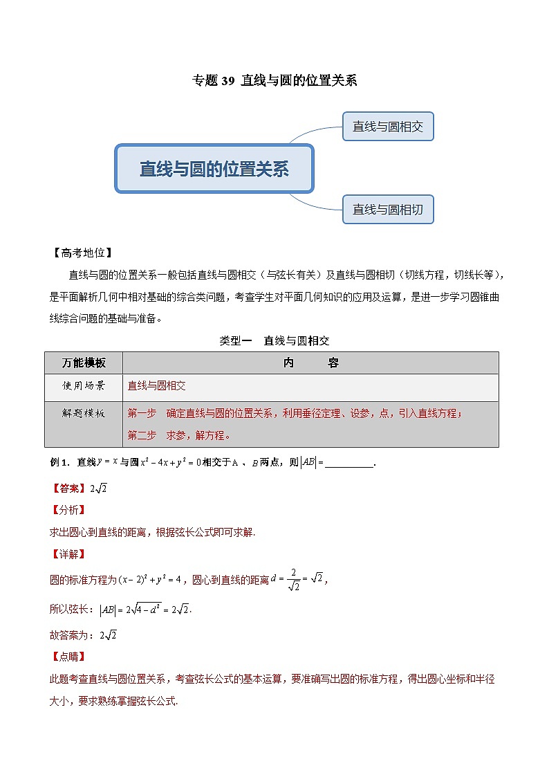 高考数学解题方法模板50讲 专题39 直线与圆的位置关系（解析版）第2页