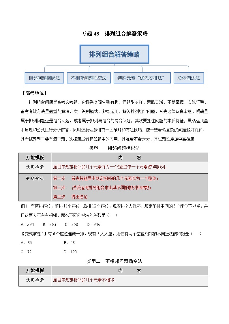 最新高考数学解题方法模板50讲 专题48 排列组合解答策略02