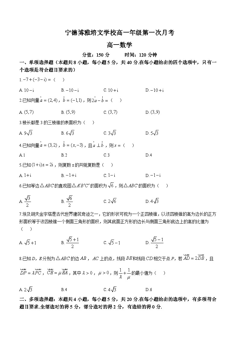 福建省宁德市博雅培文学校2023-2024学年高一下学期第一次月考数学试题01