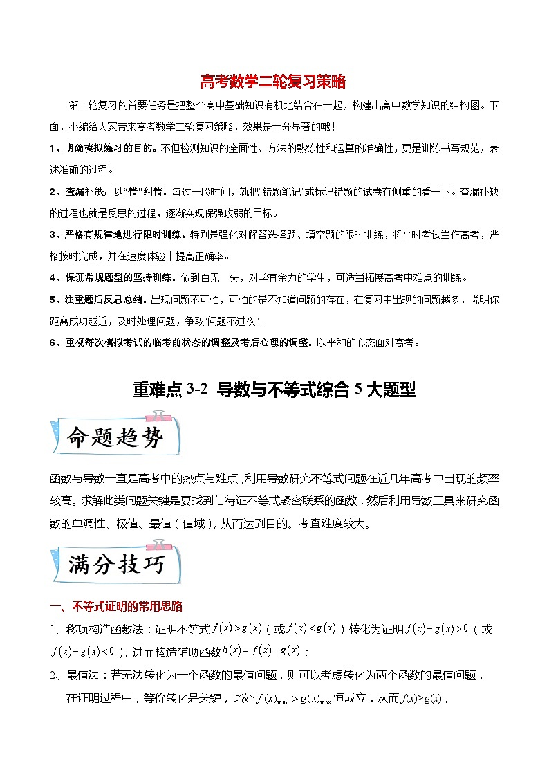 新高考数学【热点·重点·难点】专练  重难点3-2 导数与不等式综合5大题型01