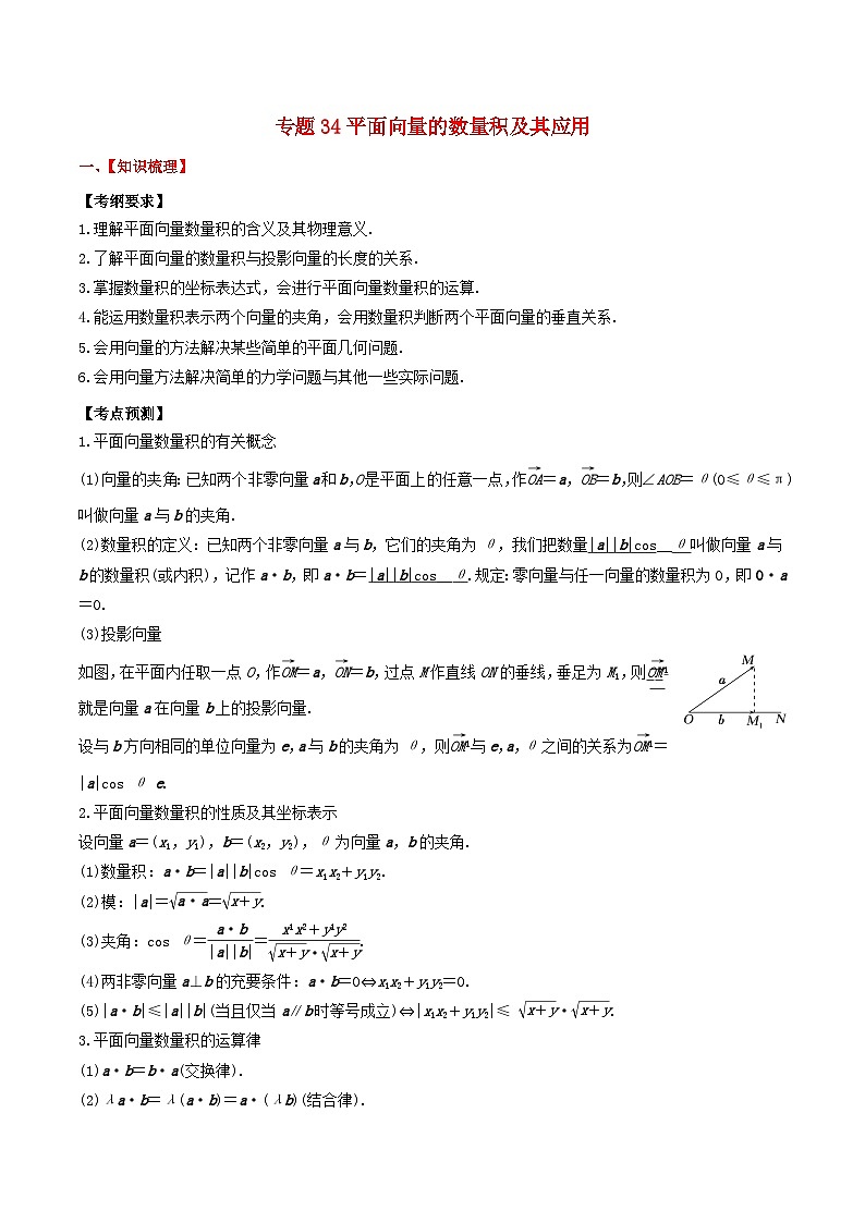 2024年新高考数学一轮复习题型归类与强化测试专题34平面向量的数量积及其应用（教师版）01