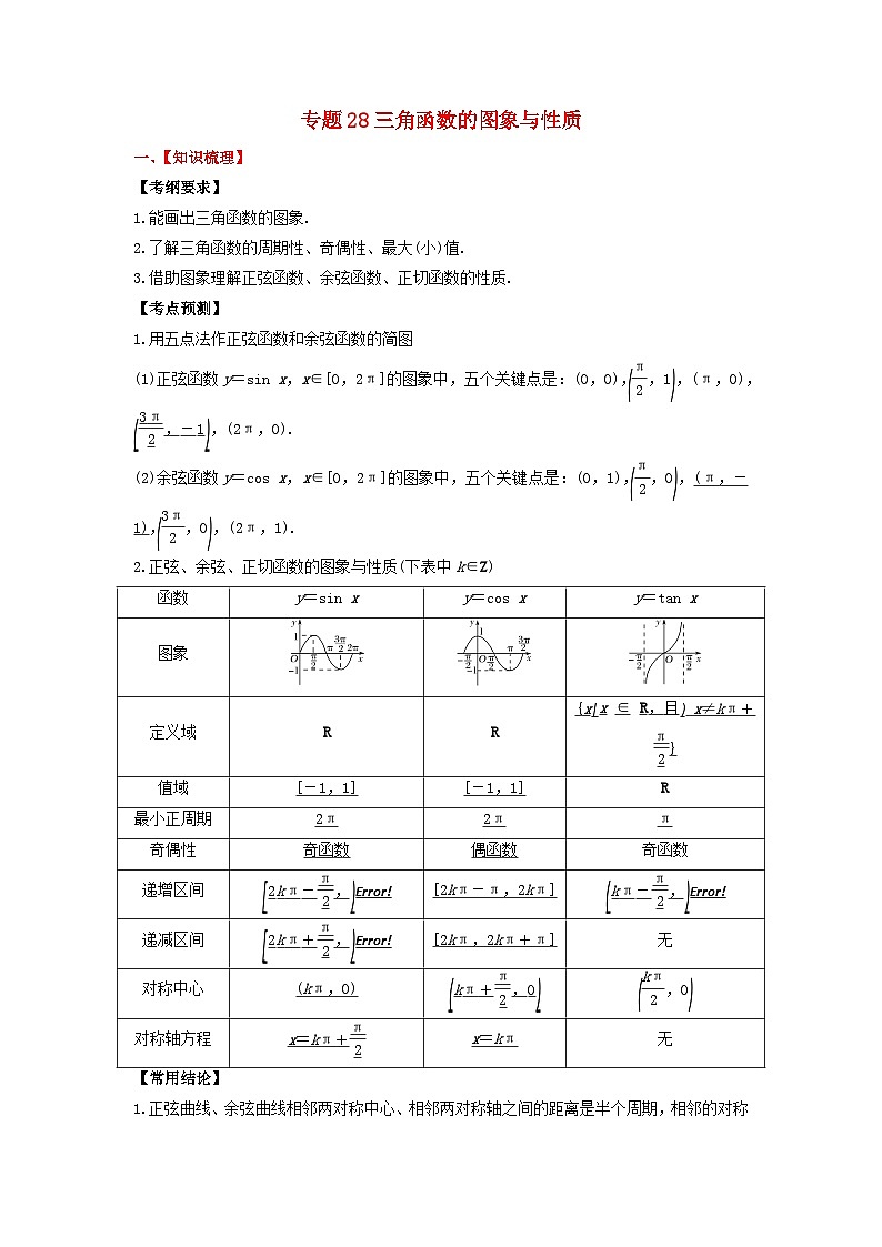 2024年新高考数学一轮复习题型归类与强化测试专题28三角函数的图象与性质（学生版）01