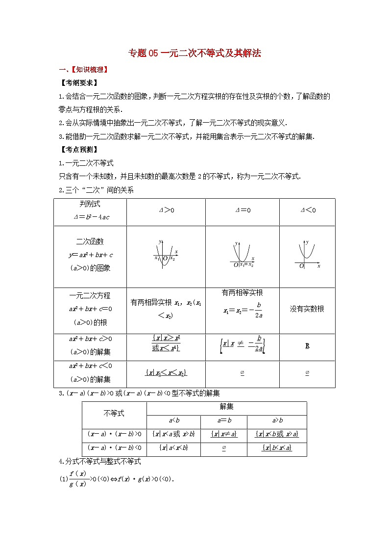 2024年新高考数学一轮复习题型归类与强化测试专题05一元二次不等式及其解法（教师版）第1页