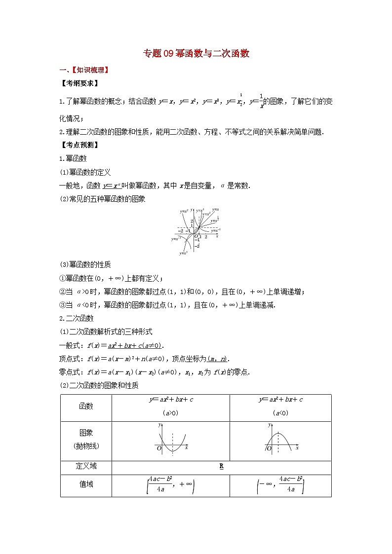 2024年新高考数学一轮复习题型归类与强化测试专题09幂函数与二次函数（教师版）01