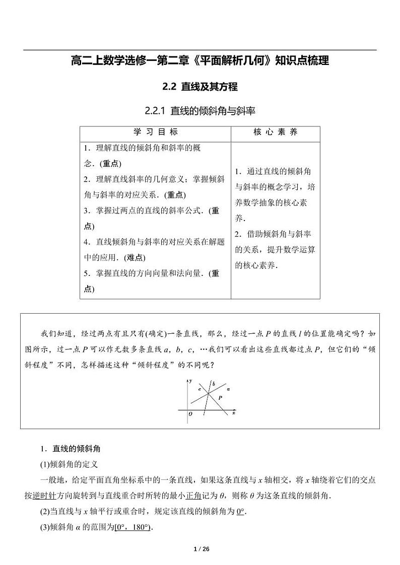高二上册数学选修一《2.2 直线及其方程》知识点梳理01