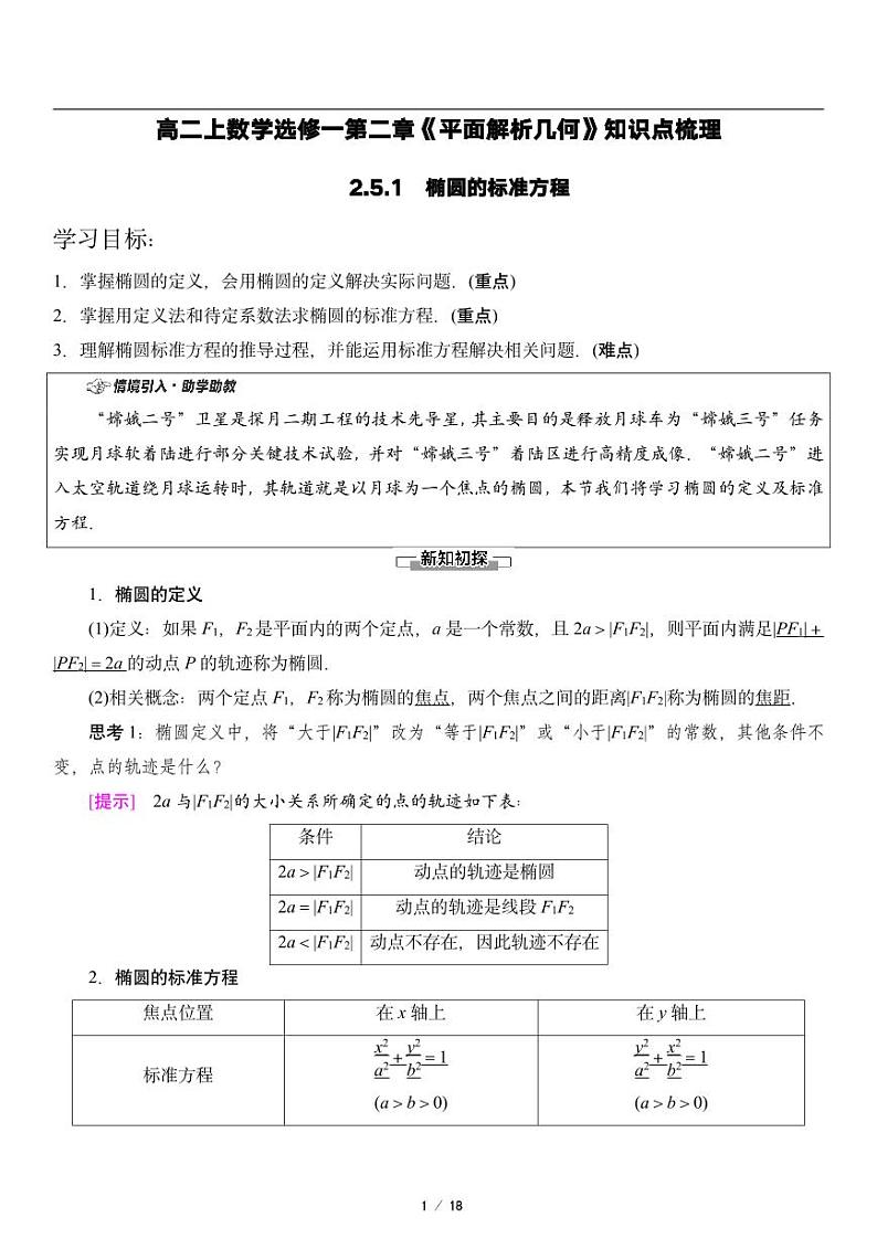 高二上册数学选修一《2.5 椭圆及其方程》知识点梳理01