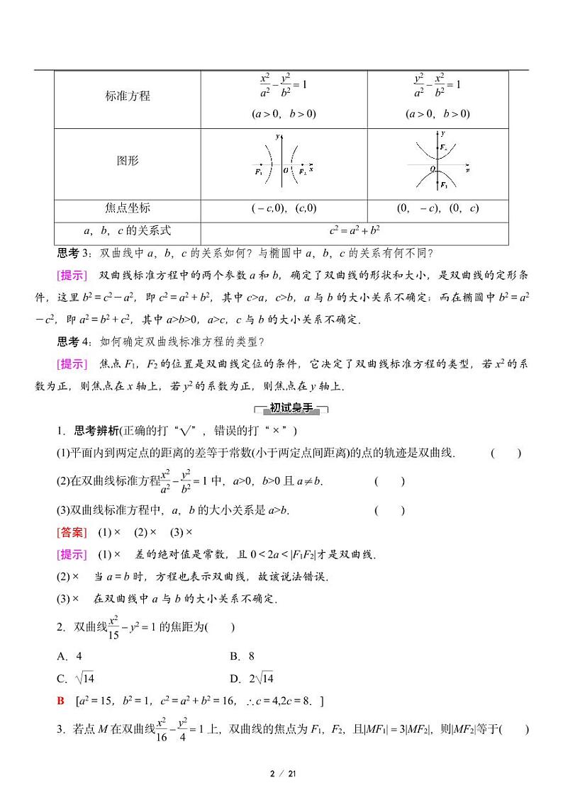 高二上册数学选修一《2.6双曲线及其方程》知识点梳理第2页