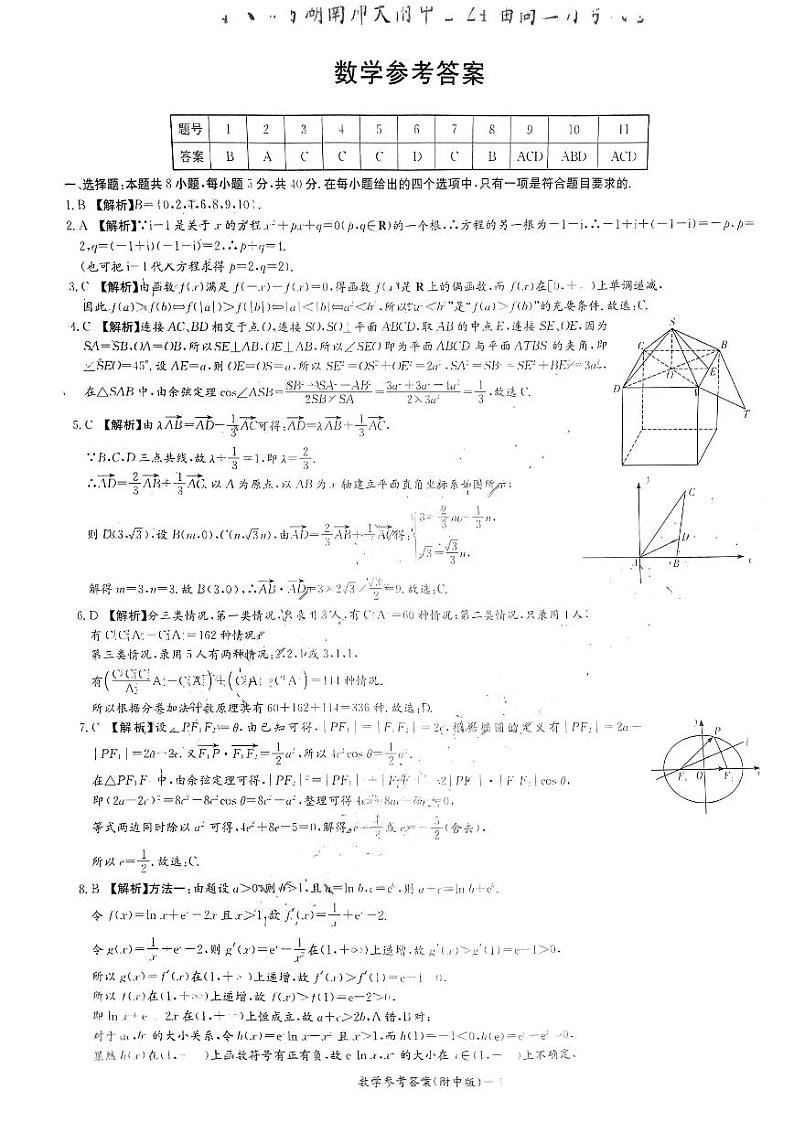 湖南省长沙市湖南师范大学附属中学2023-2024学年高三下学期月考卷（七）数学01