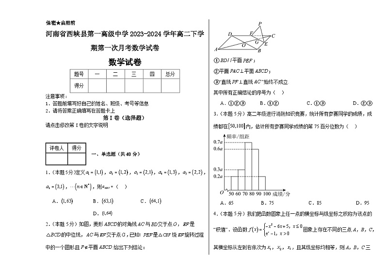 河南省西峡县第一高级中学2023-2024学年高二下学期第一次月考数学试卷01