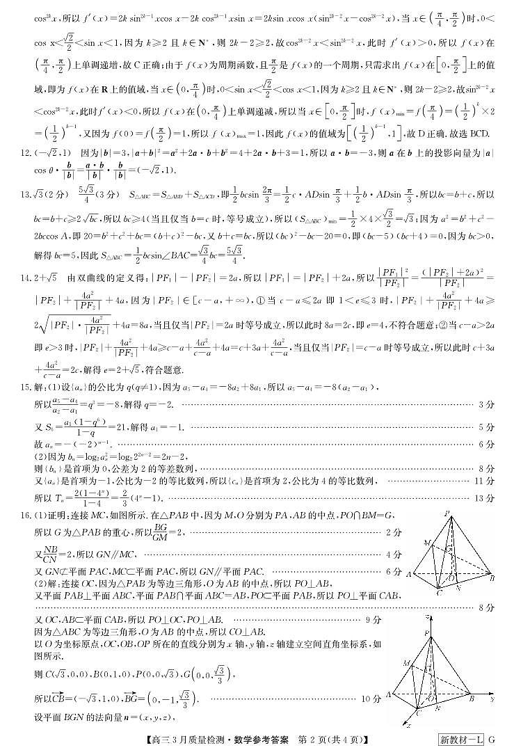 河南九师高三数学答案-3月质量检测第2页