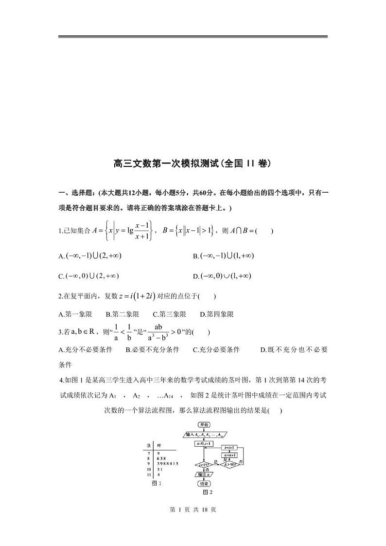 2024年高三文数第一次模拟测试（全国II卷）第1页