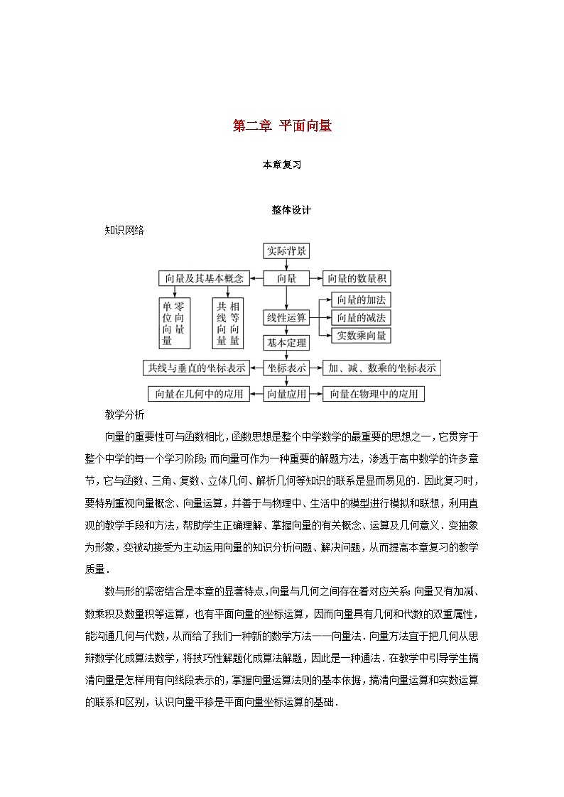 高中数学第二章平面向量本章复习教案苏教版必修4第1页