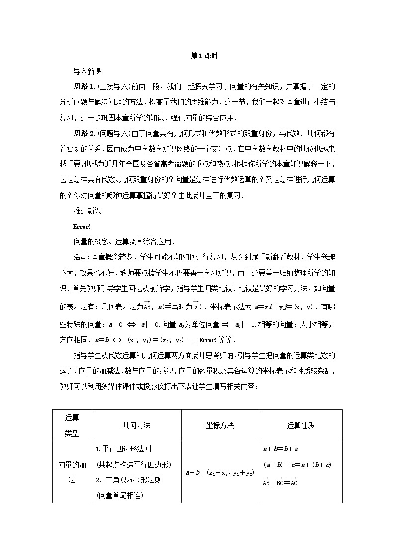 高中数学第二章平面向量本章复习教案苏教版必修4第3页