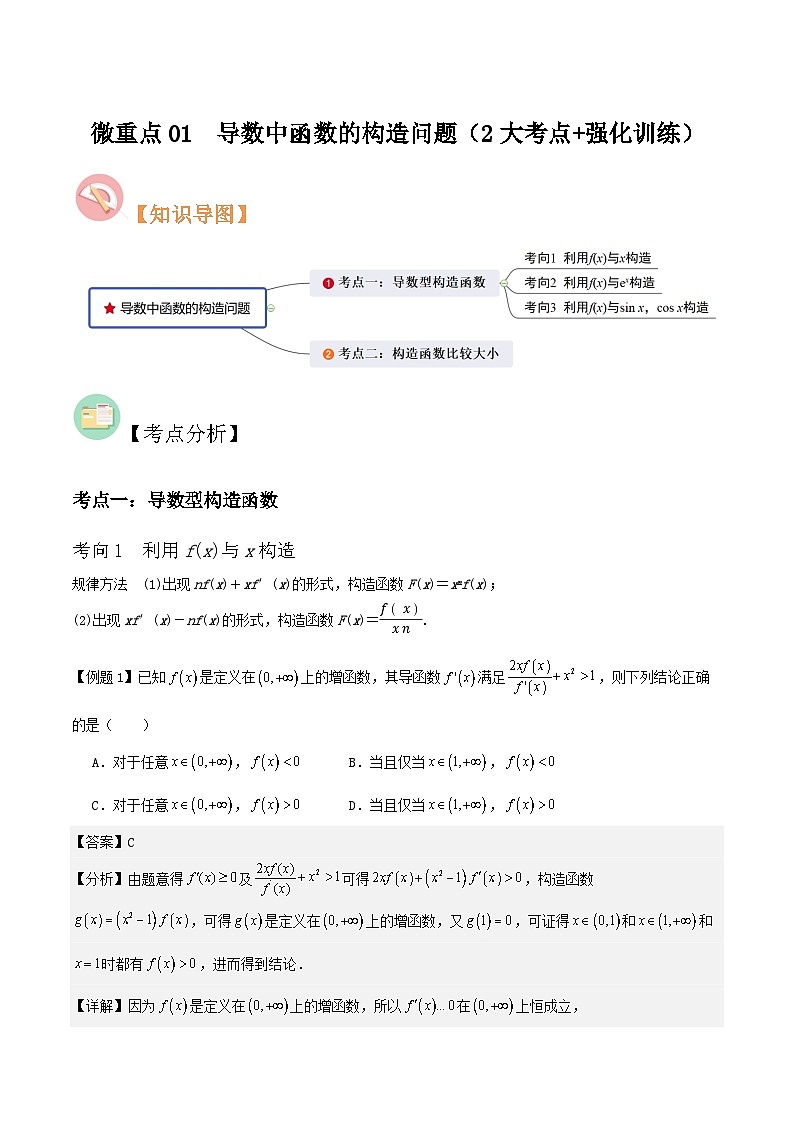 微重点01导数中函数的构造问题（2大考点+强化训练）-冲刺985、211名校高考数学重难点培优全攻略（新高考专用）01