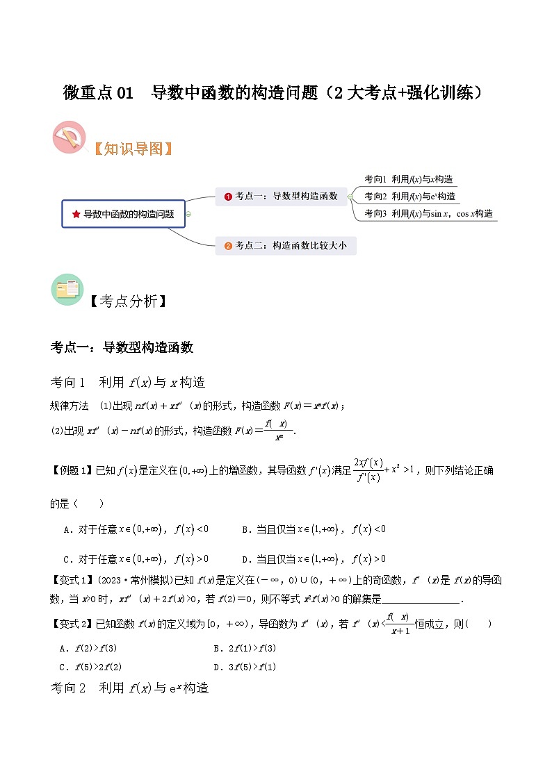 微重点01导数中函数的构造问题（2大考点+强化训练）-冲刺985、211名校高考数学重难点培优全攻略（新高考专用）01