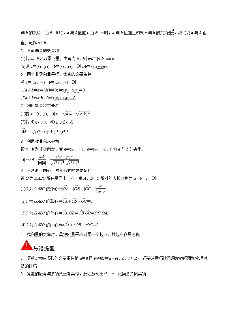 考前回顾02　复数、平面向量（知识清单+易错分析+23年高考真题+24年最新模拟）原卷版第2页
