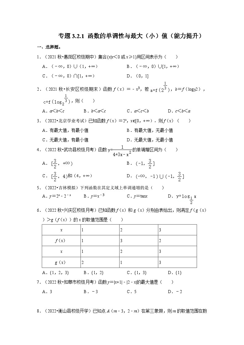 专题3.2.1 函数的单调性与最大（小）值（能力提升）-高一数学（人教A版必修第一册）第1页