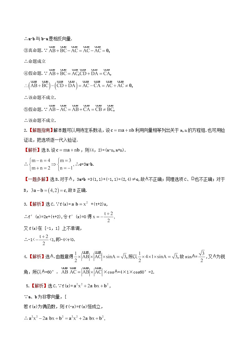 高考数学一轮复习 考点热身训练 4.1平面向量第3页
