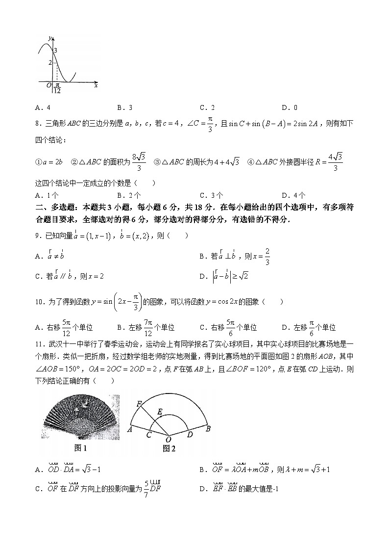 湖北省武汉市第十一中学2023-2024学年高一下学期3月月考数学试卷(无答案)02