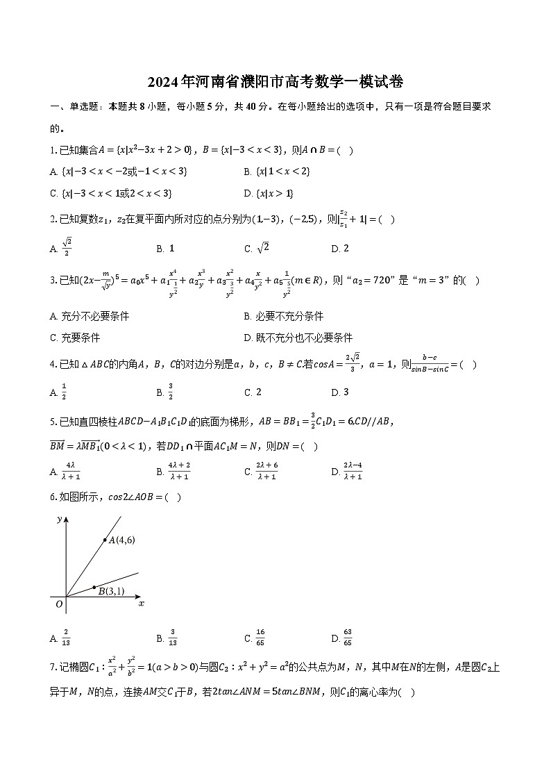 2024年河南省濮阳市高考数学一模试卷（含解析）第1页